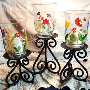 Hand Painted & Wrought Iron Votive Holders